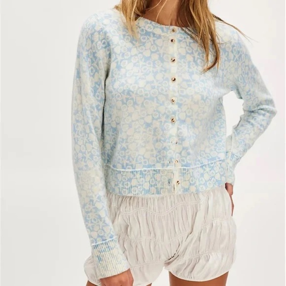 NWT Free People Noctural Patterned Cardigan Sea Shell Combo